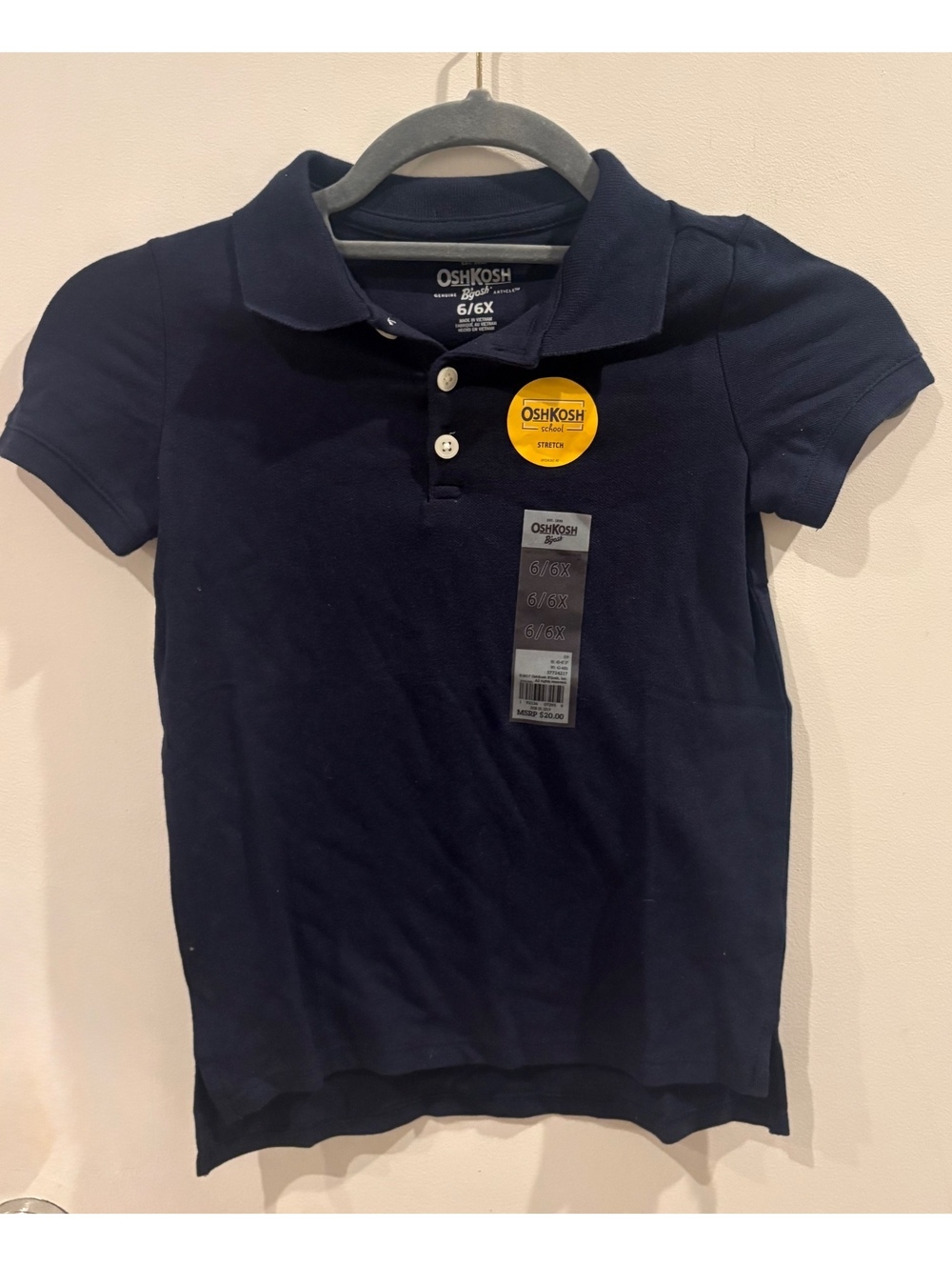 NWT OshKosh B'gosh Navy Blue Polo Uniform Shirt Size 6/6X New with Tags